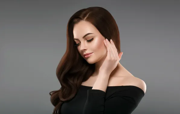 Девушка, фон, модель, рука, макияж, жест, woman, hair