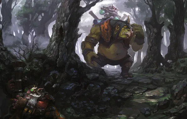 Лес, арт, поиски, Dota 2, Sniper, Alchemist, Razzil Darkbrew, Kardel Sharpeye