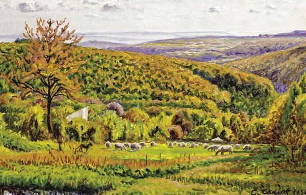 Животные, картина, Пейзаж, Gustave Cariot, Гюстав Карио