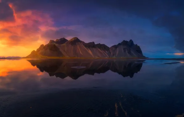 Картинка облака, свет, горы, отражение, Исландия