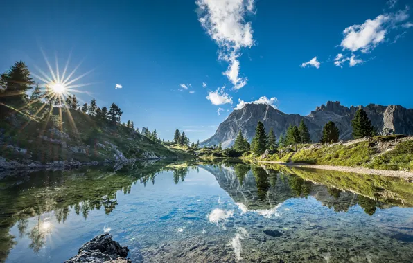 Картинка небо, горы, озеро, отражение, Италия, Italy, Доломитовые Альпы, Южный Тироль