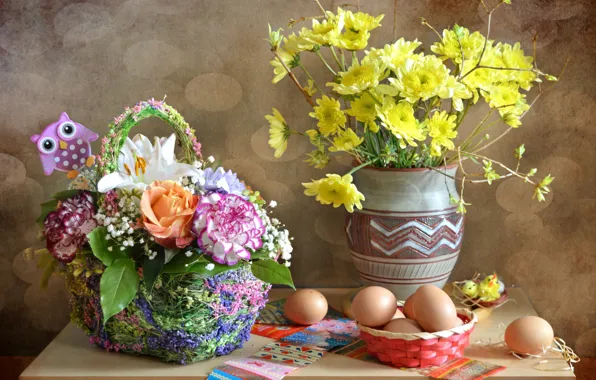 Цветы, яйца, букет, пасха, наклейки