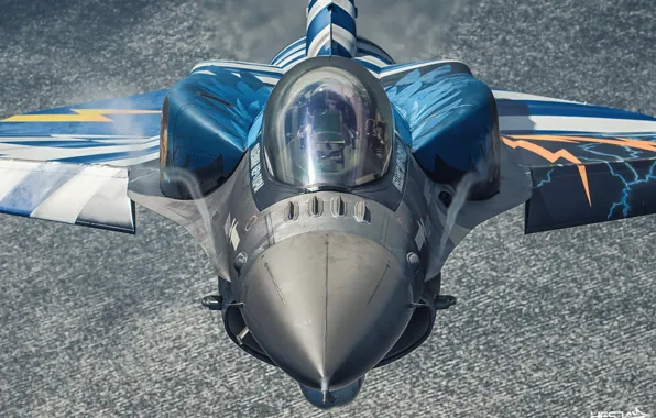 Картинка Море, Истребитель, Фонарь, F-16, F-16 Fighting Falcon, Эффект Прандтля — Глоерта, Кокпит, ВВС Греции