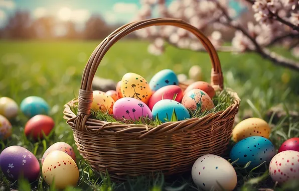 Картинка цветы, яйца, весна, colorful, Пасха, happy, flowers, spring