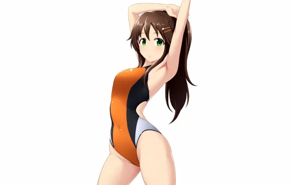 Girl, sexy, green eyes, long hair, brown hair, anime, beautiful, pretty