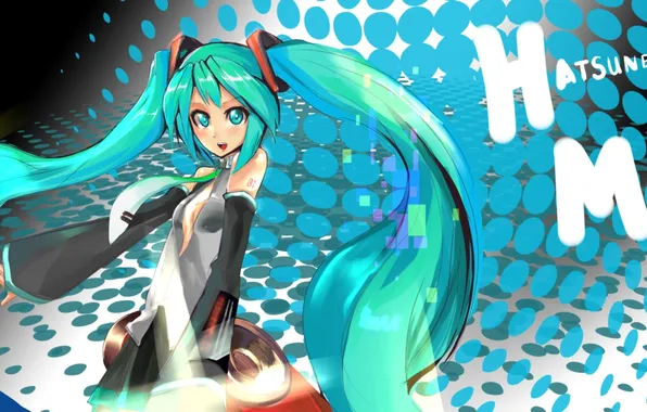 Взгляд, девушка, улыбка, vocaloid, жест, вокалоид, art, Hatsune miku