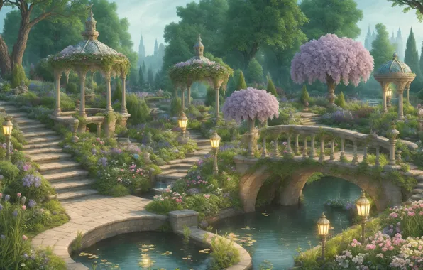 Fantasy, landscape, art, garden, Stable Diffusion, neuronet, Ai art, original ai-artwork