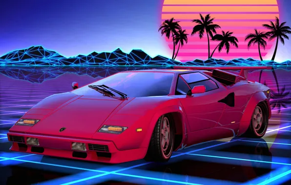 Авто, Музыка, Lamborghini, Ретро, Машина, Стиль, Фон, 80s