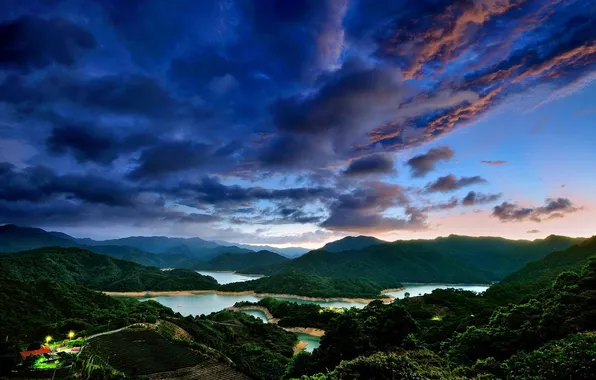 Картинка небо, облака, закат, горы, вечер, Тайвань, Тайбэй