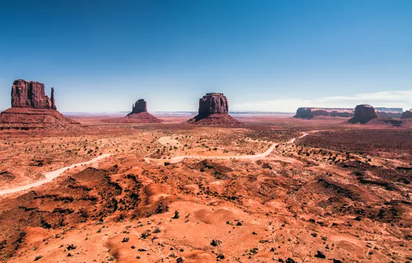 Картинка песок, небо, горы, пустыня, долина, Аризона, Юта, USA
