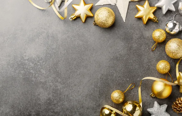 Картинка украшения, золото, шары, Новый Год, Рождество, golden, Christmas, balls