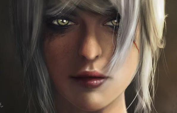 Картинка взгляд, девушка, игра, арт, зеленые глаза, Witcher 3: Wild Hunt, Cirilla