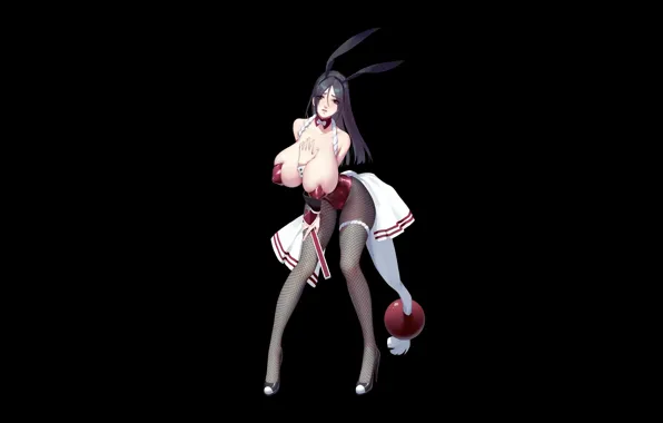 Girl, sexy, cleavage, long hair, boobs, animal ears, anime, beautiful