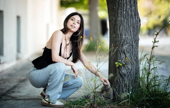 Кошка, девушка, улица
