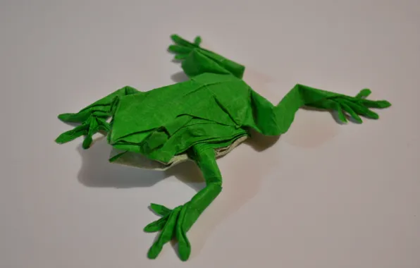 Картинка фон, лягушка, зеленая, оригами