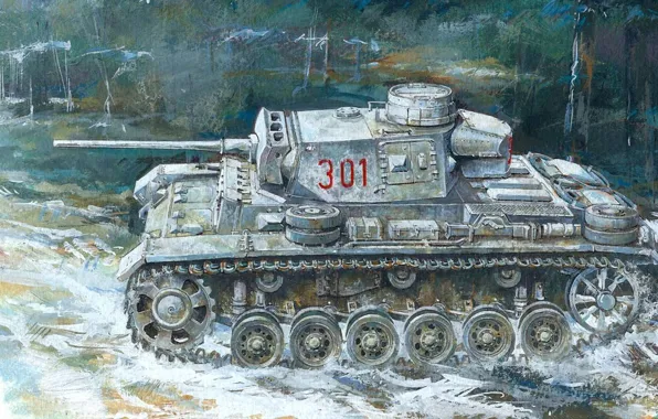 Рисунок, Panzerkampfwagen III, немецкий средний танк, Panzer III, Т-3, Pz.Kpfw. III Ausf. L