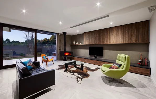 Интерьер, камин, гостиная, House in Caulfield