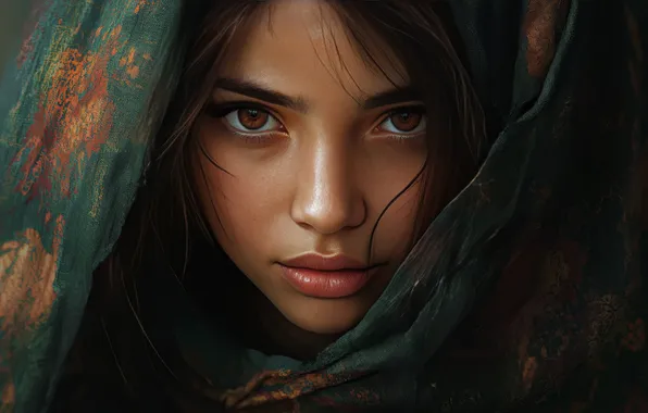 Brown eyes, women, face, brunette, looking at viewer, AI art