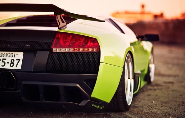 Car, зад, зеленая, Lamborghini murcielago