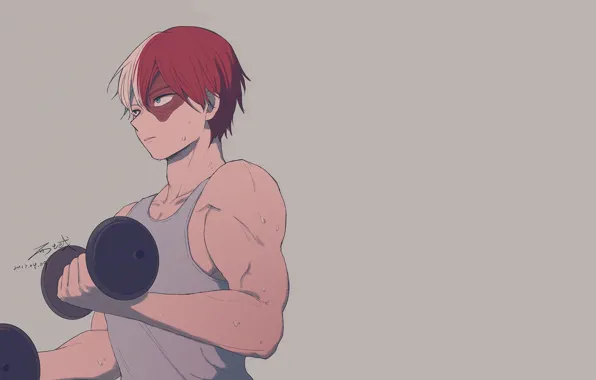 Арт, парень, гантели, My Hero Academia, Boku No Hero Academia, Тодороки Шото, Моя Геройская Академия