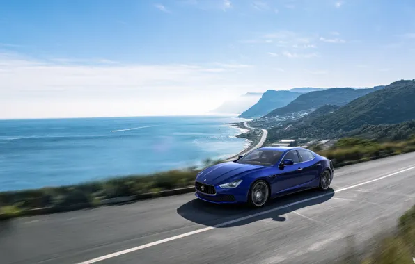 Maserati, Море, Синий, Машина, Car, Пейзаж, Побережье, Render