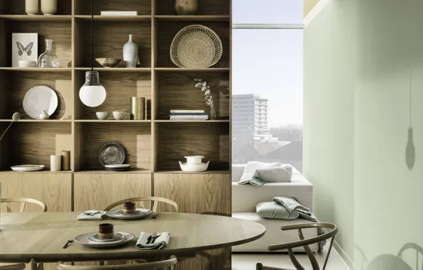 Дизайн, стиль, интерьер, гостиная, столовая, зеленая стена, green wall, color-2022
