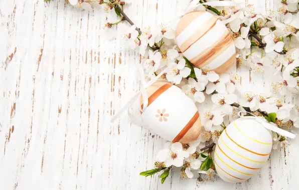 Цветы, яйца, весна, colorful, Пасха, happy, wood, blossom