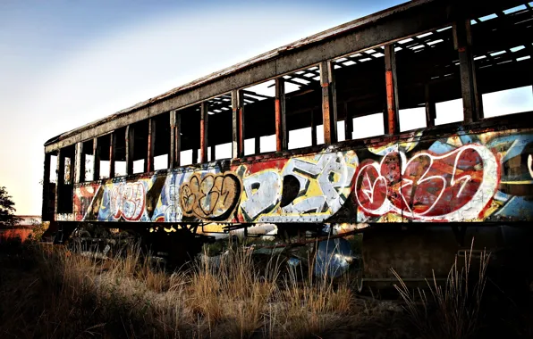 Картинка граффити, вагон, заброшенный, трамвай