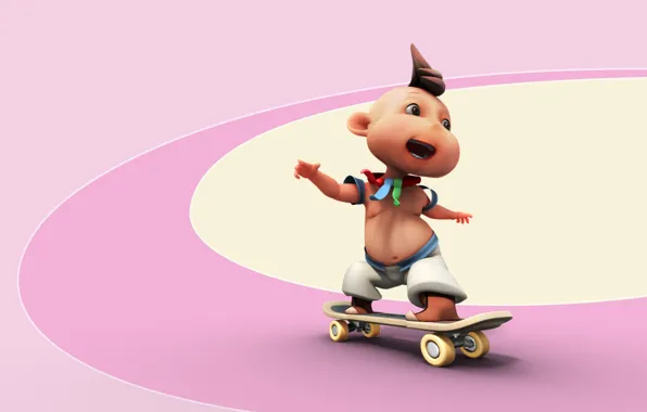 Картинка игра, аниме, мальчик, арт, скейт, Лаки сын