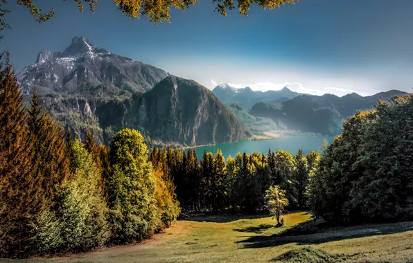 Осень, деревья, горы, озеро, красота, Австрия