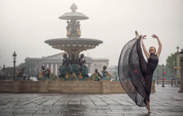 Картинка Johanna Lorand Guilbert, фонтан, танец, Париж, Франция, настроение, балерина