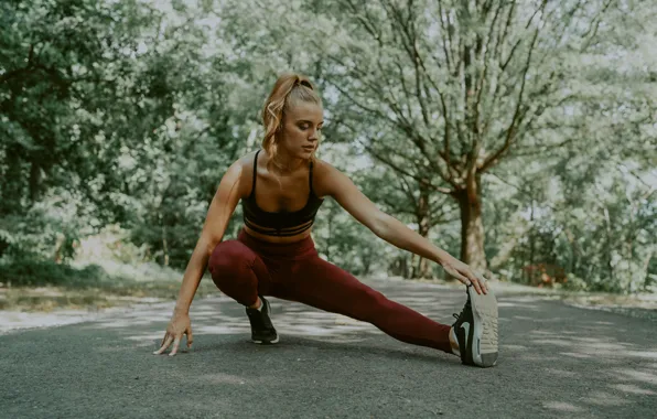 Деревья, парк, trees, park, exercise, упражнение, beautiful woman, красивая женщина
