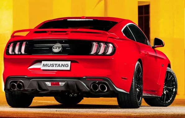 Красный, Ford, вид сзади, Fastback, 2018, Mustang GT