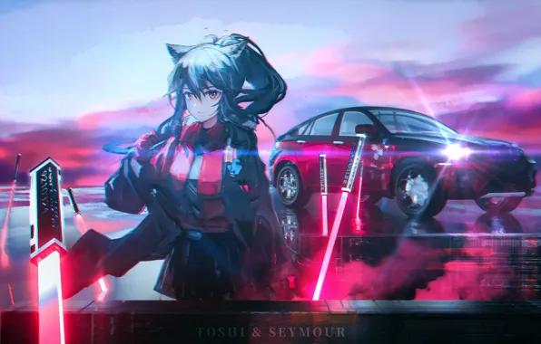 Авто, девушка, мечи, Texas, Arknights