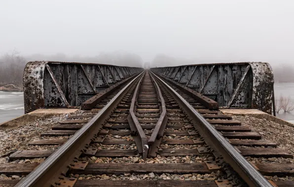 Картинка мост, туман, железная дорога