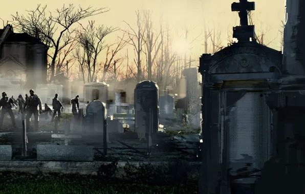 Картинка ночь, зомби, кладбище, left 4 dead 2