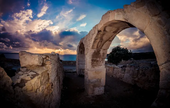 Sunset, stones, ruins