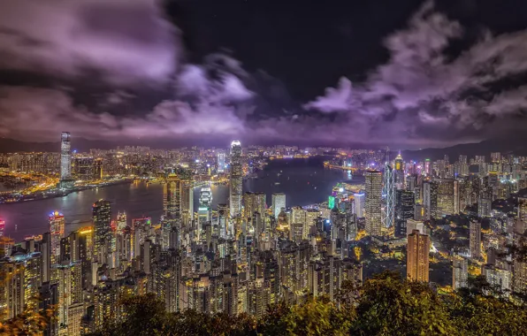 Картинка ночь, огни, Гонконг, Hong Kong