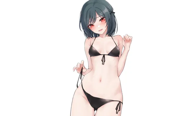Girl, sexy, Anime, pretty, bikini, short, black bikini, skimpy