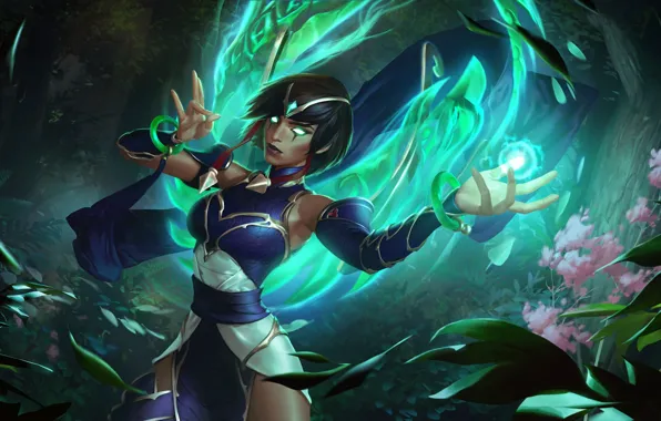 Лес, девушка, магия, джунгли, Karma, Legends of Runeterra