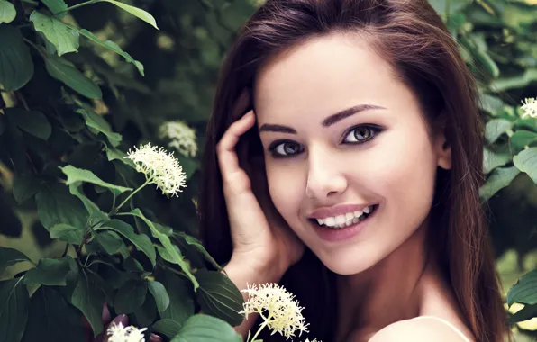 Картинка зелень, лицо, улыбка, модель, красотка, шикарная