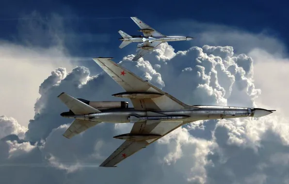 Картинка небо, облака, поворот, ракеты, aircraft, баки, ту-22