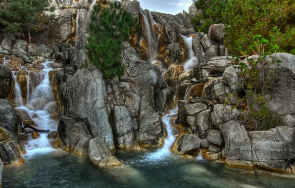 Вода, камни, скалы, водопады