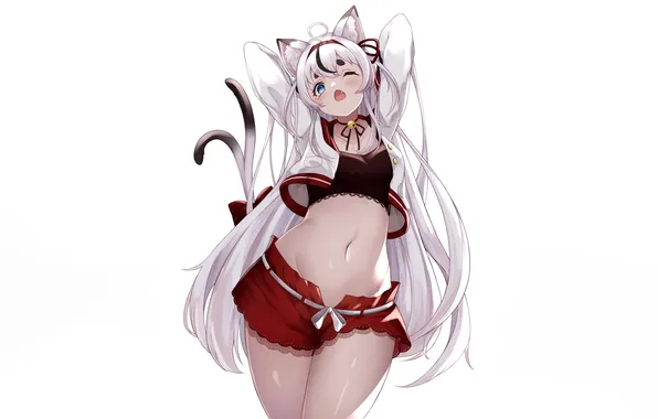 Girl, sexy, shorts, blouse, long hair, animal ears, anime, blue eyes