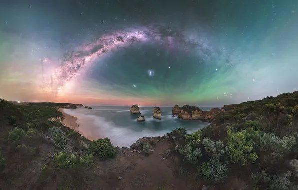 Sky, sea, shore, milky way, cliffs, long exposure, Brent Martin, coasr