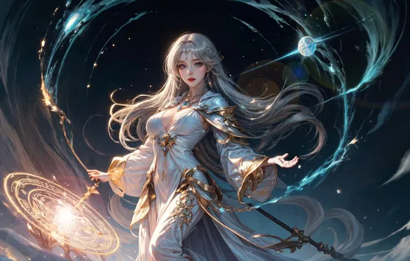 Girl, magic, cleavage, long hair, boobs, tits, breasts, gorgeous