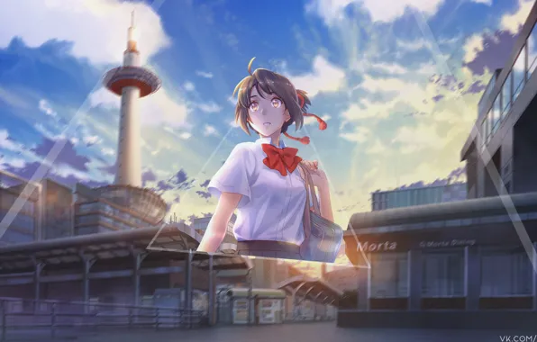 Anime, art, movie, Your Name, Твоё имя, Mitsuha Miyamizu, raidyhd, Kimi no Na Wa