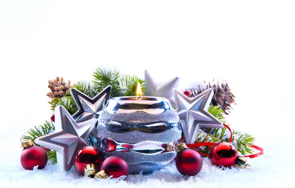 Зима, украшения, новый год, рождество, свечи, праздни