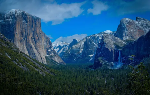 Картинка лес, горы, природа, водопад, Yosemite National Park