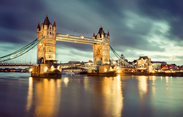 Картинка ночь, англия, лондон, london, night, england, Thames River, Tower bridge
